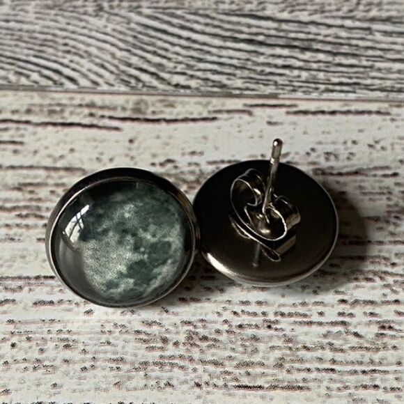 12MM, Glow In The Dark, Moon Stud Earrings - Picture 2 of 7